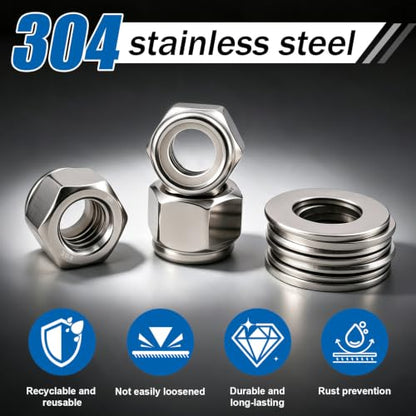 1/4-20 Lock Nut 190Pcs Stainless Steel Nylock Locking Nuts with Washer - size: locknuts-1/4" 190pcs