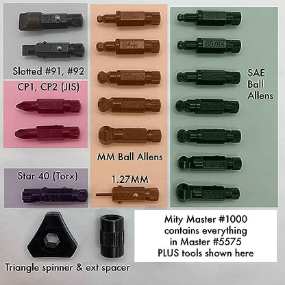 Chapman MFG 1000 Mity Master Set - Includes Phillips, Slotted, SAE & Metric MM Hex, Ball Allen Hex, JIS, Star (for Torx), Robertson Bits, Complete Set 68 USA Made Insert Bits, Mini Ratchet Hand Tool - size: 84 Piece Set