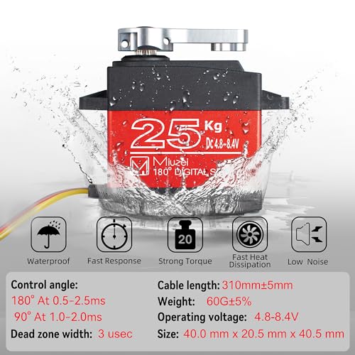 Miuzei 25KG Servo Motor High Torque Metal Gear for 1/10 1/8 RC Car 2 Pack
