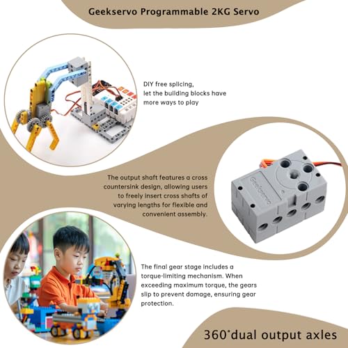 2PCS Geekservo Programmable Building Block Servo Motor, 360 Degree Rotation, 2P/3P Wire, Compatible with Microbit Raspberry Pi (2KG Slow Speed Servo) - style: 2KG Slow Speed Servo