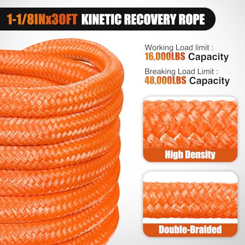 Nilight Kinetic Recovery Rope Kit with Soft Shackle Towing Strap - color: 1/8in x 30ft Rope + 2Pcs Soft Shackle