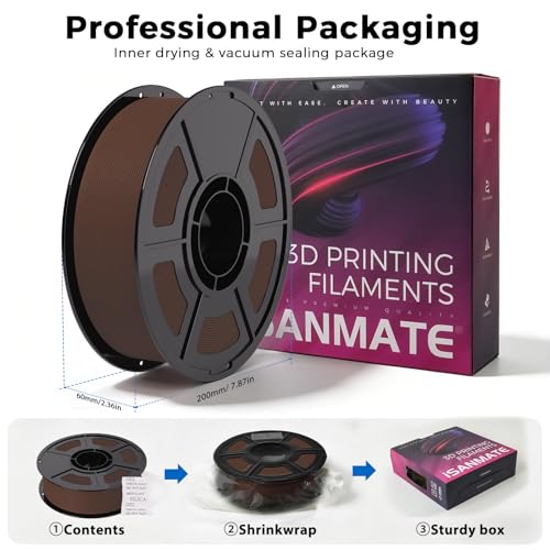 iSANMATE Matte PLA Filament 1.75mm Dark Brown Chocolate PLA 30-300mm/s 1KG - color: Chocolate