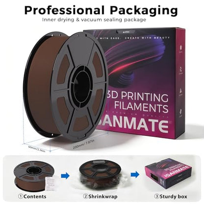 iSANMATE Matte PLA Filament 1.75mm Dark Brown Chocolate PLA 30-300mm/s 1KG - color: Chocolate