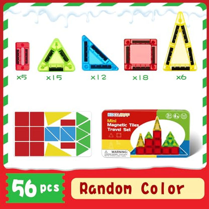 56Pcs Travel Magnetic Tiles, Mini Magnet Tiles Travel Set with Case - color: Color-3
