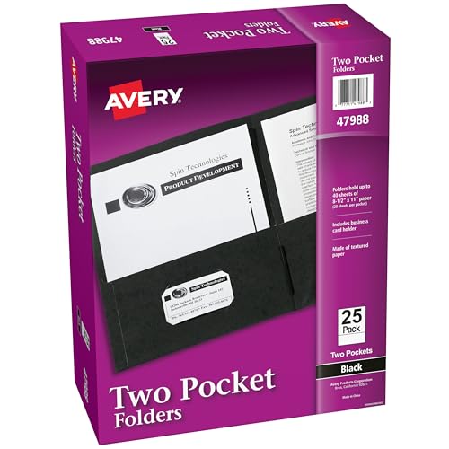 Avery Two Pocket Folders, Holds up to 40 Sheets, Business Card Slot, Case Pack of 125 Black Folders (47988) - style: 125 folders