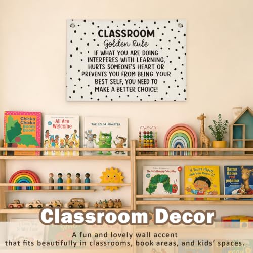 Black and White Classroom Golden Rule Decor Wall Hanging Banner - color: 02-Classroom Golden Rule - Black Polka Dot