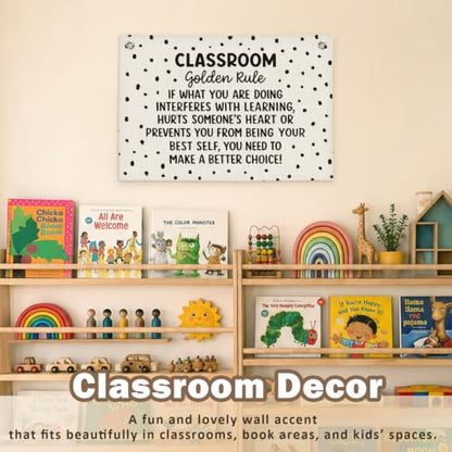 Black and White Classroom Golden Rule Decor Wall Hanging Banner - color: 02-Classroom Golden Rule - Black Polka Dot
