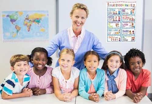 JUESMOS Classroom Rules Posters for Bulletin Board Decorations Class Rules Behavior Educational Posters for Elementary School Libraries Classroom Teacher Supplies