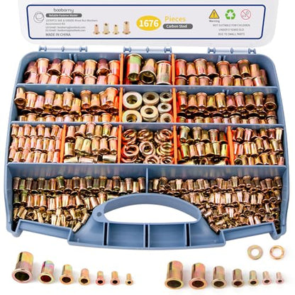 Rivet Nut Kit– Heavy Duty Rivet Nuts, Yellow Zinc Plating for Outdoor, Durable Storage Case (M3 M4 M5 M6 M8 M10 M12-1676PCS) - size: M3 M4 M5 M6 M8 M10 M12-1676PCS