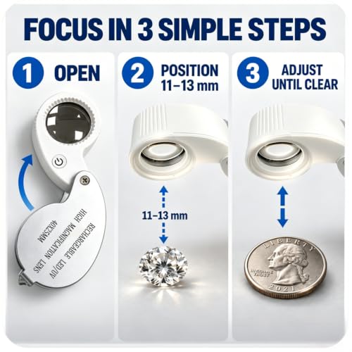40X Rechargeable Jewelers Loupe with LED & UV Light - color: 6 White + 3 Uv Leds