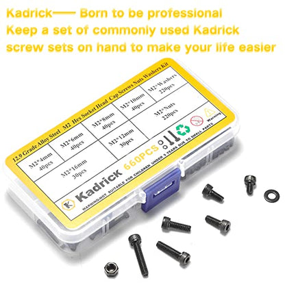 KADRICK 660Pcs M2 Screws Assortment,Hex Socket Head Cap M2 Bolts Kit - size: M2 660Pcs