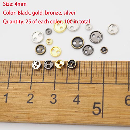 Youmeizer Wiosny 100Pcs 4 Colors Mini Metal Buttons 4mm(5/32inch) 2 Hole Mini Metal Round Buttons DIY Hand Sewing AIDS Doll Clothes (4 Colors Mixed, 4mm(5/32inch)) - size: 4mm( 5/32inch)
