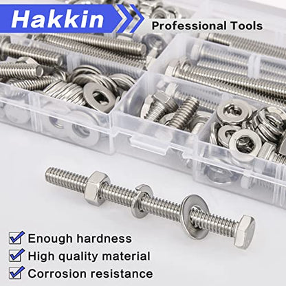 144PCS 1/4-20 Hex Bolts and Nuts Kit, Stainless Steel 1/4" Nuts and Bolts Assortment Kit, Flat & Lock Washers Set Screw Assortment Kit, Machine Screws Set - size: B. 1/4