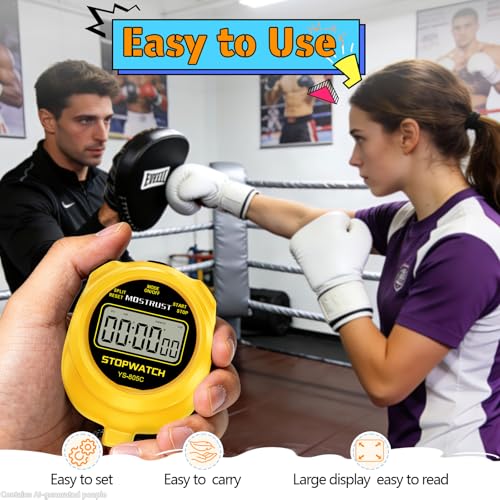 Digital Simple Stopwatch Timer, Single Lap Countdown Timer with On/Off, AAA Battery (Included) for Kids Students Coaches, Yellow - color: Yellow