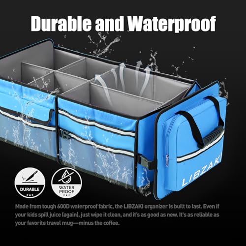 LIBZAKI Oversize 4 in 1 Car Trunk Storage Organizer, Multi Compartment Collapsible Trunk Storage Box with Cooler Bag for Car Truck SUV-Light Blue - color: Light Blue, size: Oversize