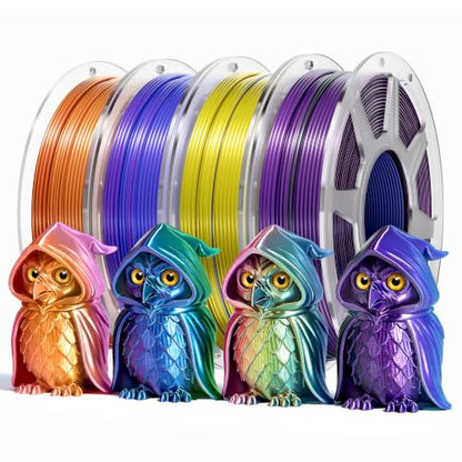 YOOPAI Silk PLA Filament Bundle 1.75mm Multicolor 250gx4, Silky Glossy Tri-Color PLA 3D Printer Filament Bundle for Bambu Lab 3D Printers, RedGoldPurple+RedBlueGreen+RedYellowBlue+BlackPurpleBlue - color: C-silkpla-250gx4- B-redgoldpurple+redbluegreen+red