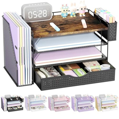 Wood Desk Organizers and Accessories with File Holder & Catalog Racks - color: Wood