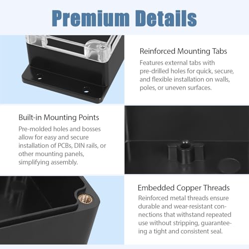 Junction Box with Clear Cover IP65 Waterproof ABS Plastic Universal Project Box with Fixed Ear, Black 6.2"x 3.5"x 2.5"(158x90x64mm)(Pack of 2) - color: 2 packs, size: 6.2"x 3.5"x 2.5"