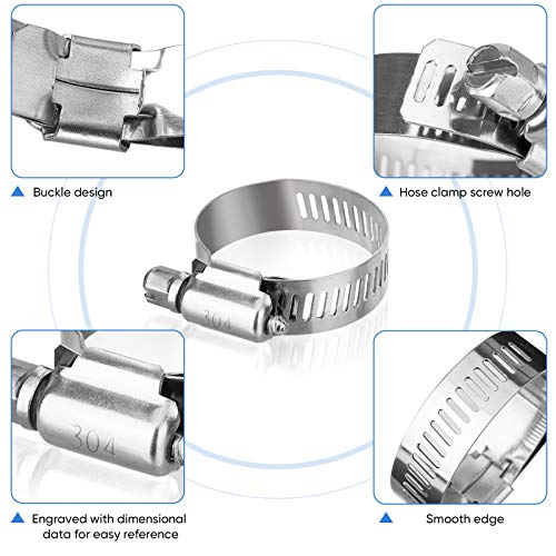 TICONN 40PCS Hose Clamps Set 304 Stainless Steel, 1/4''–1-1/8'' Worm Gear - size: 40 Pcs Kit, Combo