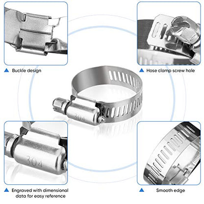 TICONN 40PCS Hose Clamps Set 304 Stainless Steel, 1/4''–1-1/8'' Worm Gear - size: 40 Pcs Kit, Combo