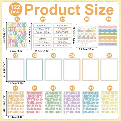 122 Pcs Science Fair Board Supplies 72 Glitter Pastel Candy Trim Scalloped Borders 36 Presentation Board Subtitles 6 Self Adhesive Project Titles 8 Letter Stickers for Classroom Office Decor(Pastel) - style: Pastel