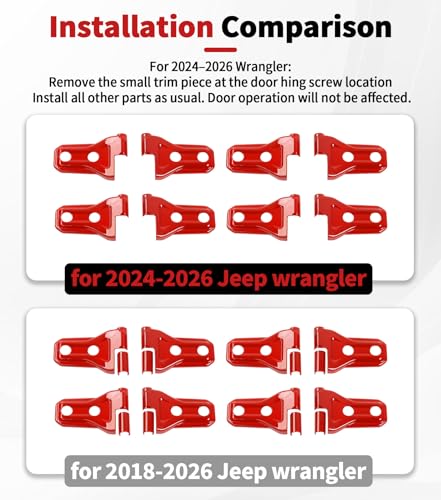 JWWY Complete Exterior Cover Trim Kit for 2018–2026 Jeep Wrangler JL JLU, Full Coverage Door Handle Hood Hinge Hood Latch Side Air Vent Rear Tailgate Window Hinge Covers, 43PCS Red - color: Red