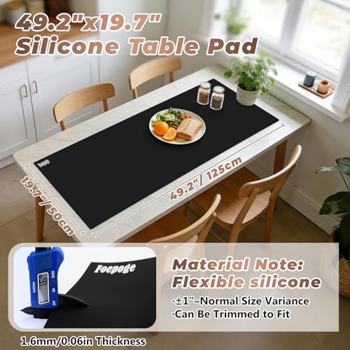 Heat-Resistant Silicone Table Protector Cover 49.2x19.7x0.06 Inch Thick - color: Black, size: 49.2" x 19.7"