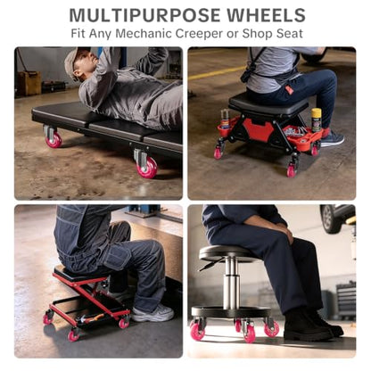 6 Pack Creeper Wheels 2.5 Inch, Threaded Stem Caster Wheels Heavy Duty - color: Pink, size: 6 Pack