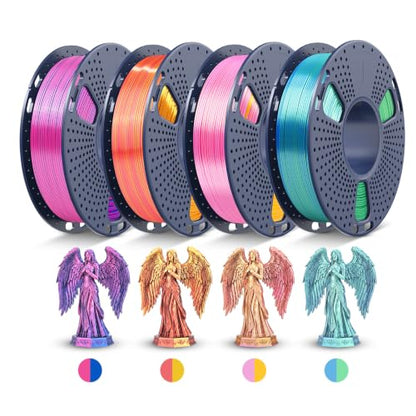 JAYO Dual Color Silk PLA 3D Printer Filament 1.75mm Bundle, 250g, 4-Pack - color: Silk Pla Dual Color-4x250g-blackblue + Blackgreen + Blackgold + Blackpurple