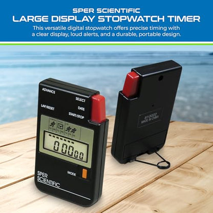 Sper Scientific Large Display Digital Stopwatch with Clock Functions & Alarm 810022 - Easy-to-Read LCD Timer, Durable & Portable Stopwatch for Labs, Classrooms, Sports Events & More - 2 pc - size: 2 Pack