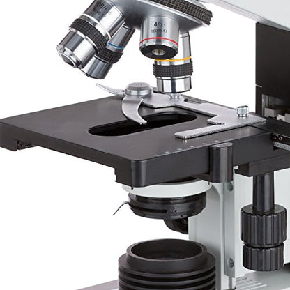 AmScope T490B-5MT Digital Compound Trinocular Microscope, WF10x and WF20x Eyepieces, 40X-2000X Magnification, Brightfield, Halogen Illumination, Abbe Condenser, Double-Layer Mechanical Stage, Sliding Head, High-Resolution Optics, Includes 5MP Camera with