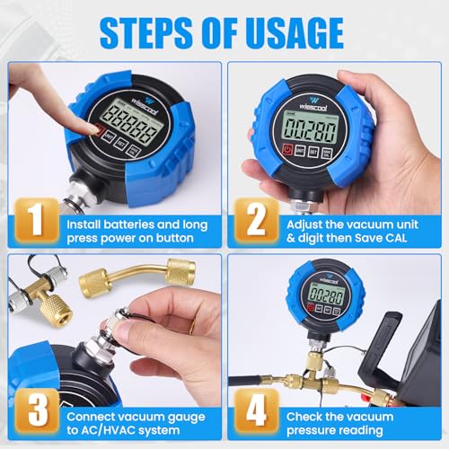 WISSCOOL Digital Vacuum Gauge, HVAC Micron Gauge Tester - color: Blue-G10