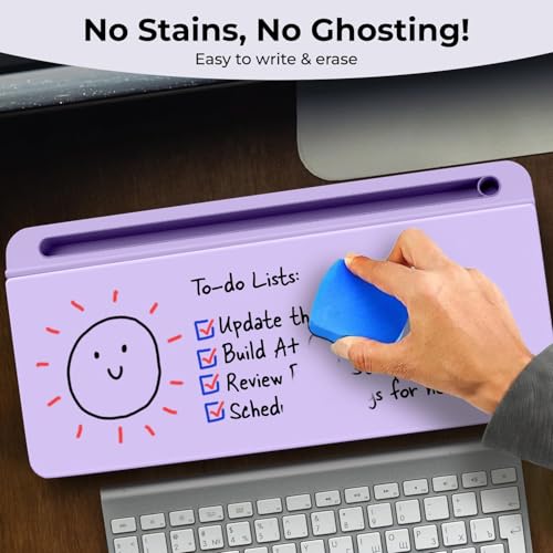 Chalkola Lavender Glass Desktop Whiteboard with Storage + 3 Markers - color: Lavender