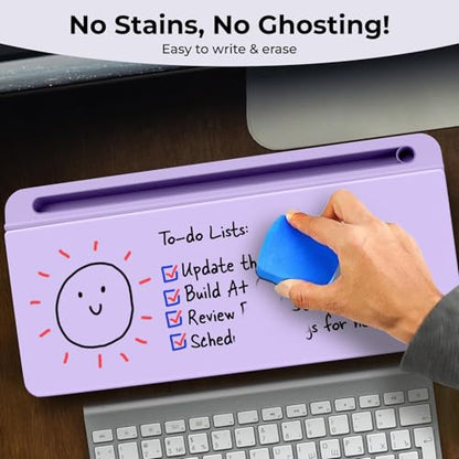 Chalkola Lavender Glass Desktop Whiteboard with Storage + 3 Markers - color: Lavender