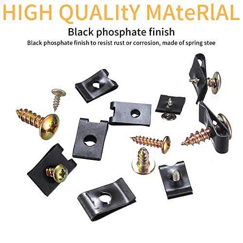 180 Pcs Automotive Screws and Car U Clips Assortment Kit, Including 90 Pcs Cross Head Mounting Screws, 90 Pcs Automotive U-Style Screw Clip-On Nuts, for Car Door Body Panel Clip Fasteners