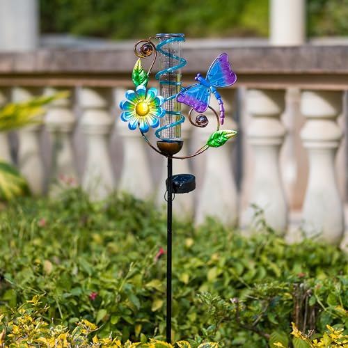 Solar Rain Gauge Outdoor, Dragonfly Rain Gauges for Yard - color: Blue Dragonfly