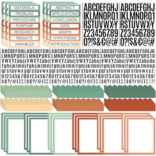Sinload 92 Pcs Science Fair Board Supplies 60 Trim Scalloped Poster Boards 18 Presentation Subtitles 6 Project Titles 8 Letter Sticker for Classroom Display Boards(Boho Color,Wave) - color: Boho Color, style: Wave