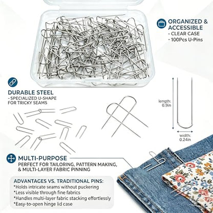 100Pcs U Shaped Fork Pins, Stainless Steel U Clips for Sewing Fabric, Blocking Tools for Quilting, Shadow Box Fasteners for Display, Craft Supplies for DIY Projects
