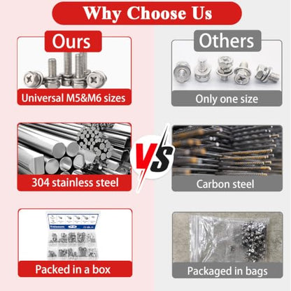 Tnisesm 72PCS M5 & M6 Motorcycle Battery Terminal Bolts and Nuts Kit Stainless Steel M5x10/12/14mm & M6x12/16/20mm Bolts with Rectangular Nuts for ATV Generator Battery Terminal Replacement - size: M5&M6-72PCS