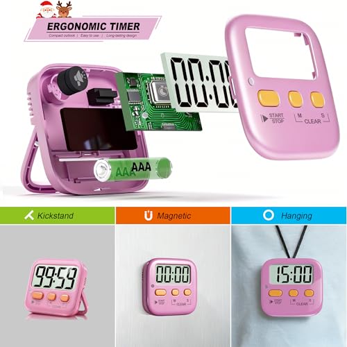 Antonki 2 Pack Digital Timer for Kids Classroom Kitchen Timers for Cooking - color: Dreamy Pink + Blue