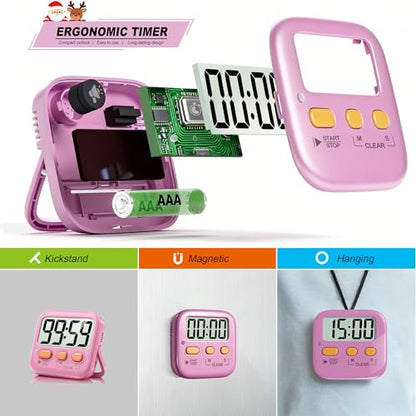Antonki 2 Pack Digital Timer for Kids Classroom Kitchen Timers for Cooking - color: Dreamy Pink + Blue