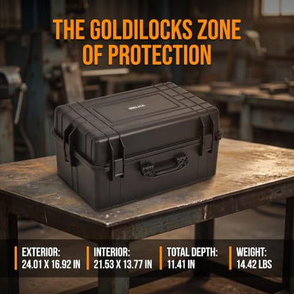 MEIJIA All Weather Waterproof Hard Camera Case,Hard Case with Customizable Fit Foam,Fit Use of Drones,Camera,Equipments,Pistols,Elegant Black (Black, 24.01"x16.92"X12.2") - size: 24.01" x 16.92" x 12.2"