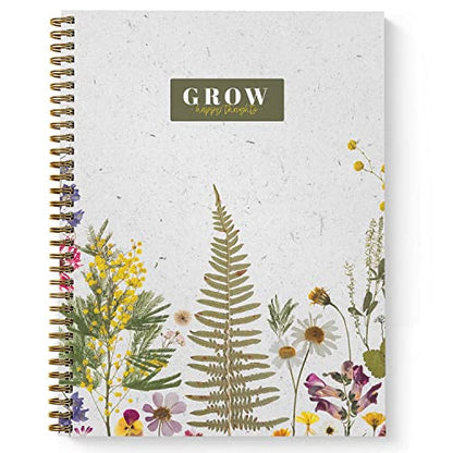 Grow Happy Thoughts Floral Spiral Notebook / 8.5" x 11" Journal / 120 College Ruled Pages/Durable Gloss Laminated Softcover/Gold Wire-o Spiral Binding/Made in the USA - color: Grow Happy Thoughts