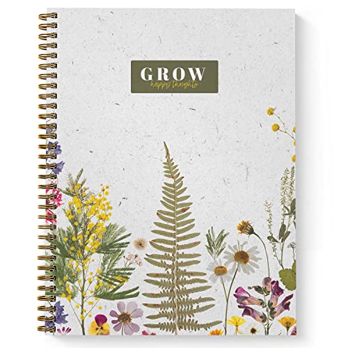 Grow Happy Thoughts Floral Spiral Notebook / 8.5" x 11" Journal / 120 College Ruled Pages/Durable Gloss Laminated Softcover/Gold Wire-o Spiral Binding/Made in the USA - color: Grow Happy Thoughts