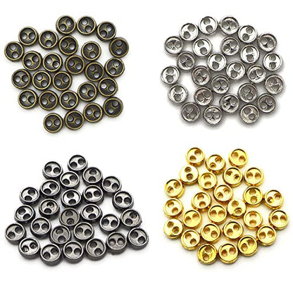 Youmeizer Wiosny 100Pcs 4 Colors Mini Metal Buttons 3mm(1/8inch) 2 Hole Mini Metal Round Buttons DIY Hand Sewing AIDS Doll Clothes (4 Colors Mixed, 3mm(1/8inch)) - size: 3mm(1/8inch)