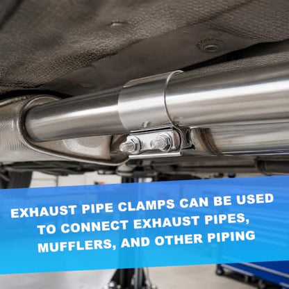 2 PCS Exhaust Clamp, Stainless Steel Butt Joint Band Muffler Clamp with Nuts, Durable Butt Joint Exhaust Pipe Sleeve Coupler Replacement for Most Vehicles, Car Accessories (2.5“) - color: 2.5“, 2 Pcs