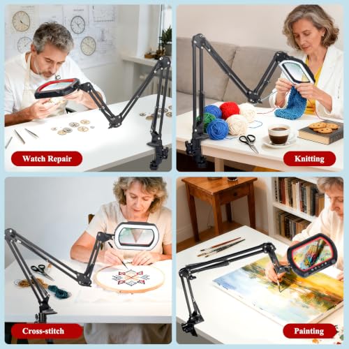 12X Square Magnifying Glass with Light and Clamp, Solder Helping Hand - color: Red, size: 12X