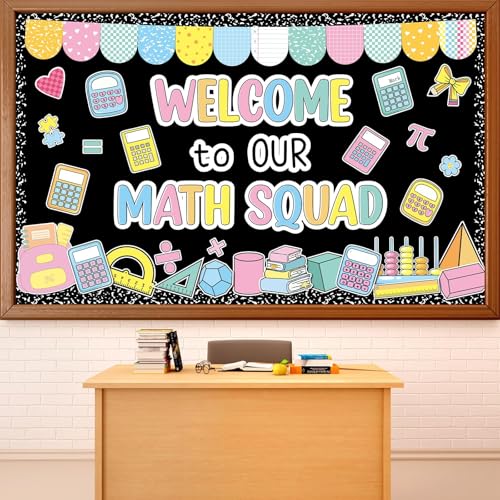 Math Bulletin Board Set Composition Notebook Classroom Decorations Welcome to Our Math Team Paper Cutouts Shamrock Bulletin Board Borders for Back to School Chalkboard Wall Door Decor - style: Math