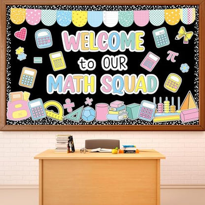 Math Bulletin Board Set Composition Notebook Classroom Decorations Welcome to Our Math Team Paper Cutouts Shamrock Bulletin Board Borders for Back to School Chalkboard Wall Door Decor - style: Math