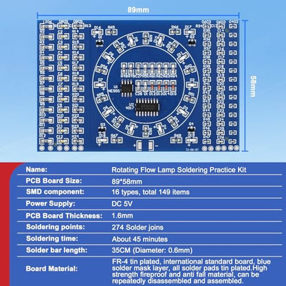 SMD Soldering Practice Kit – Build a LED Light Rotating Display | DIY Electronics Training Kit for STEM Education, Beginner Soldering School Project with PCB Board